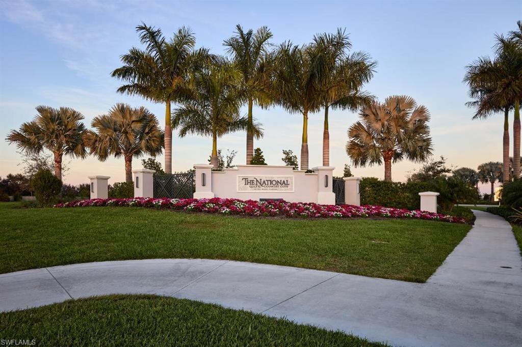 a view of a park with a palm trees