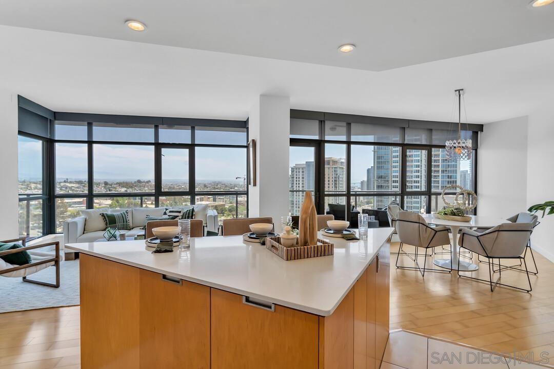 a kitchen with lots of counter top space