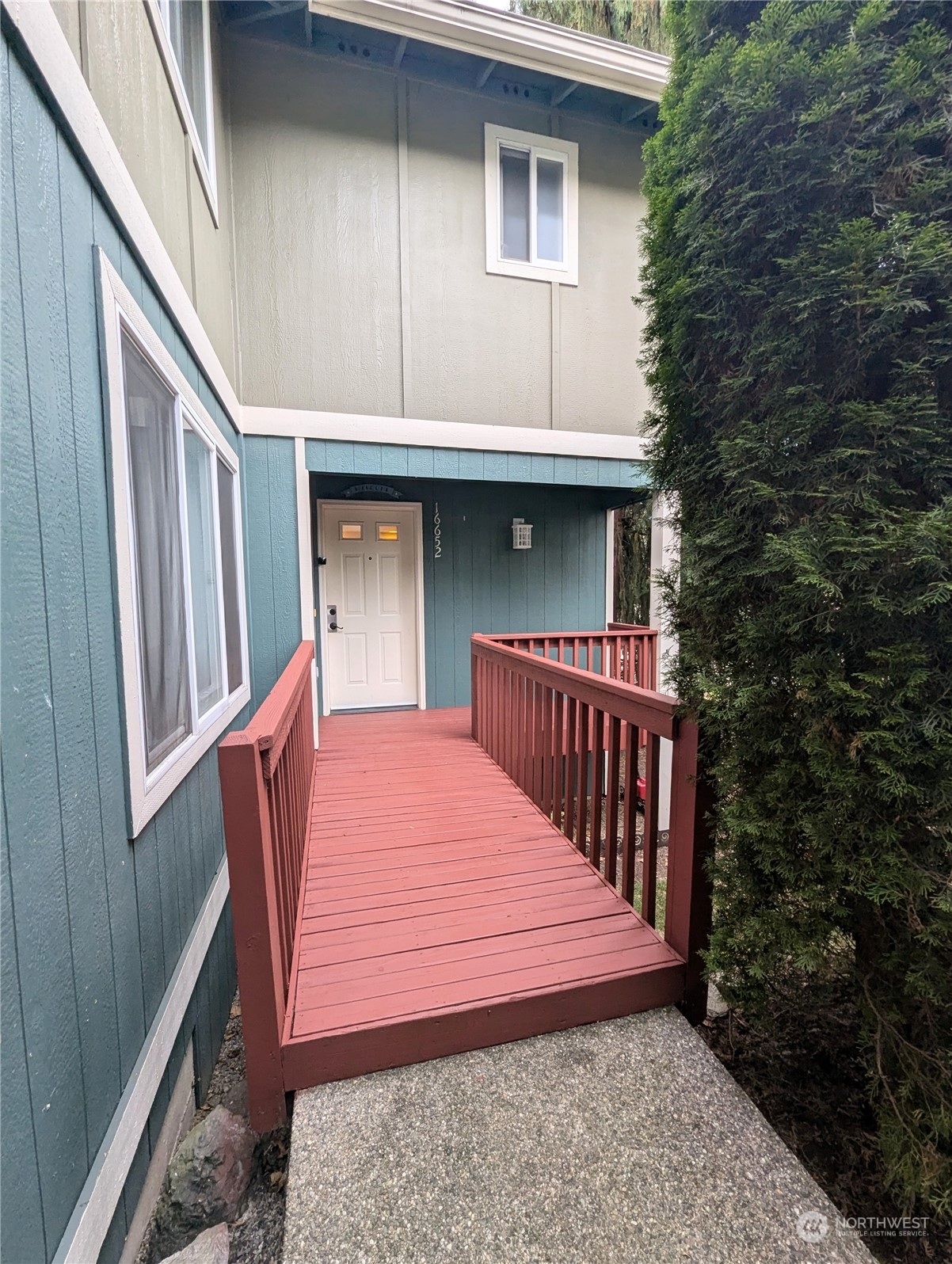 a view of a wooden deck