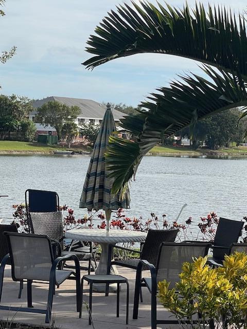 a view of a chairs and table in patio