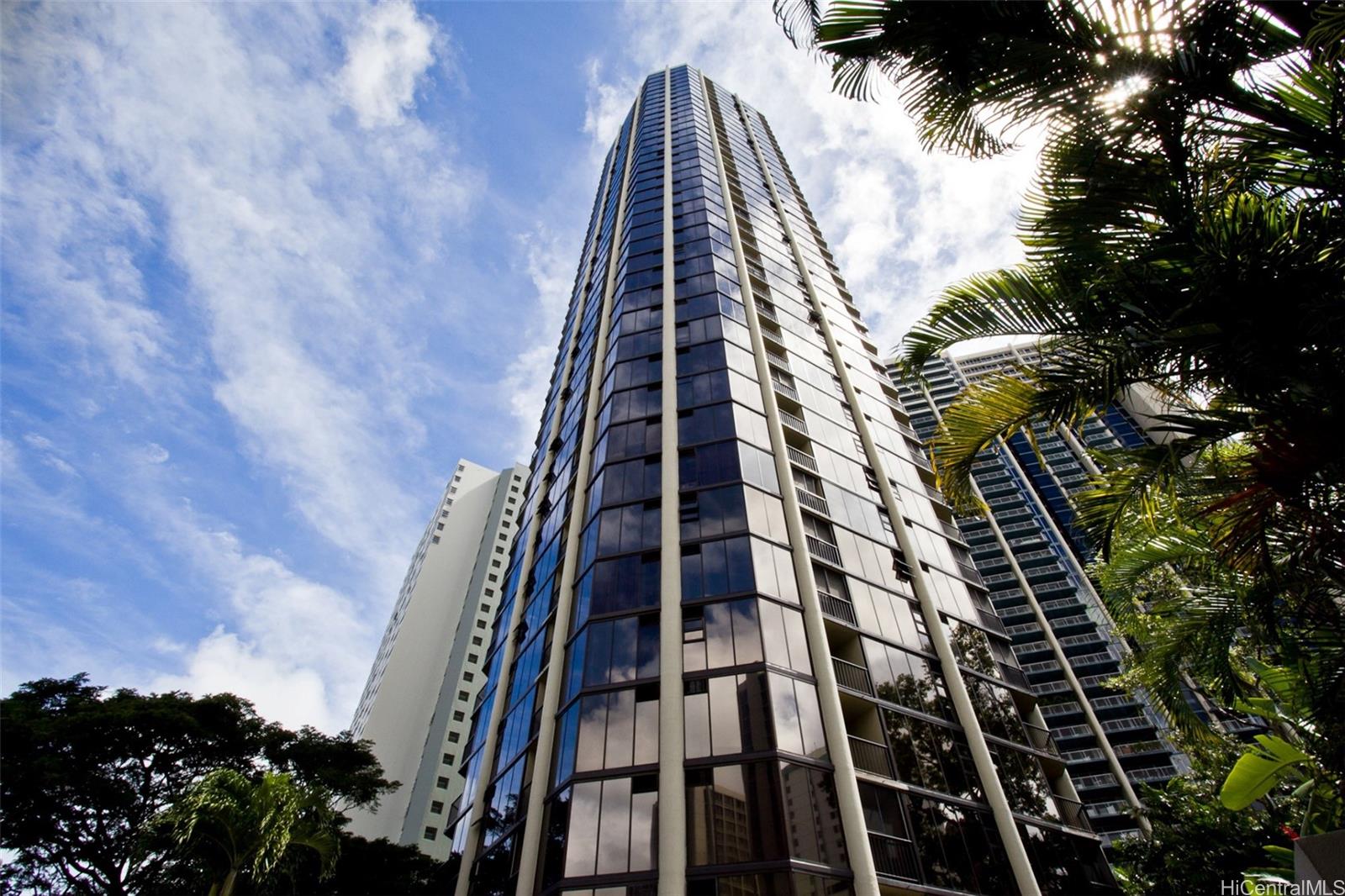 an aerial view of a multi story building