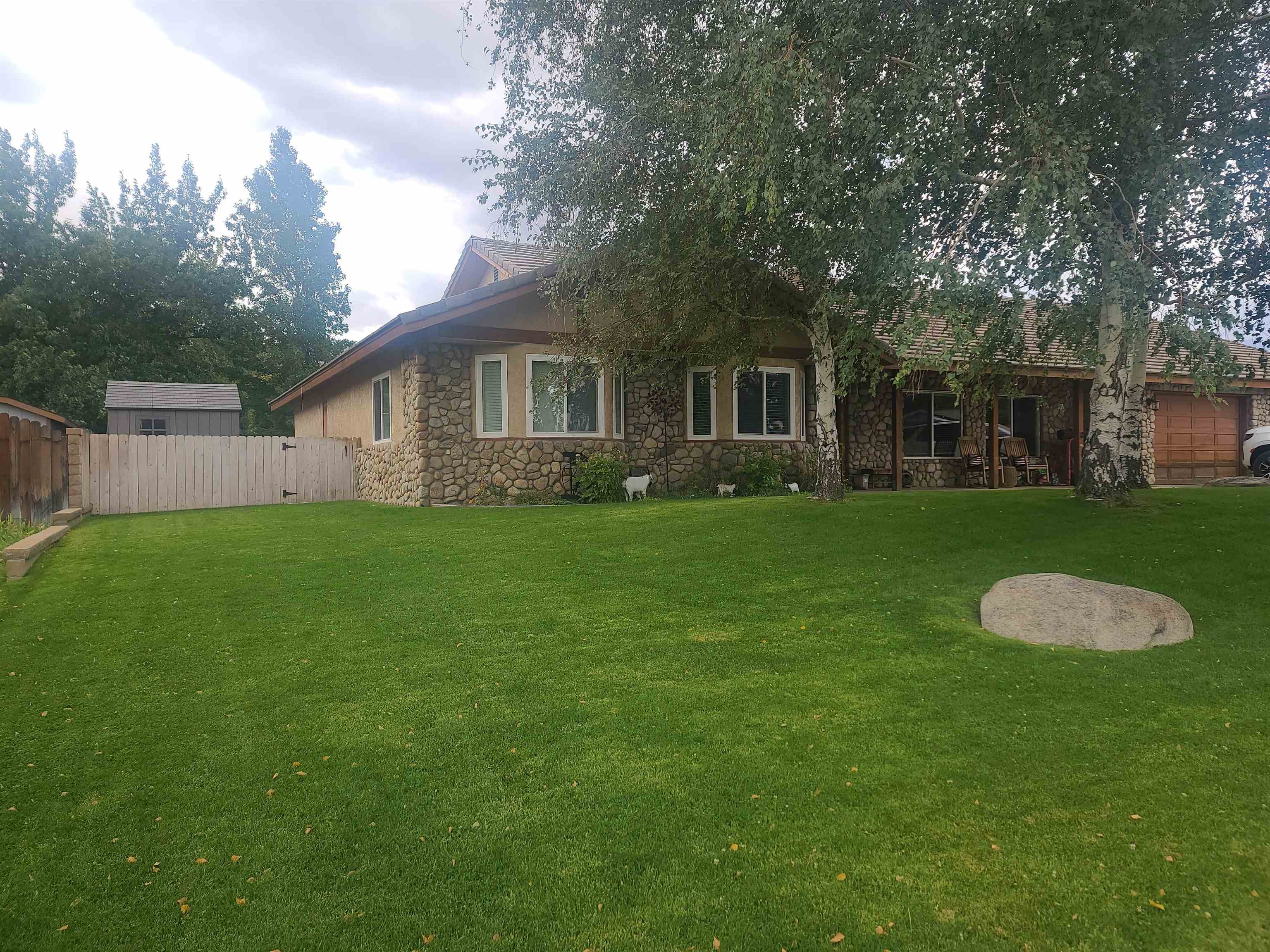 a front view of house with yard and green space