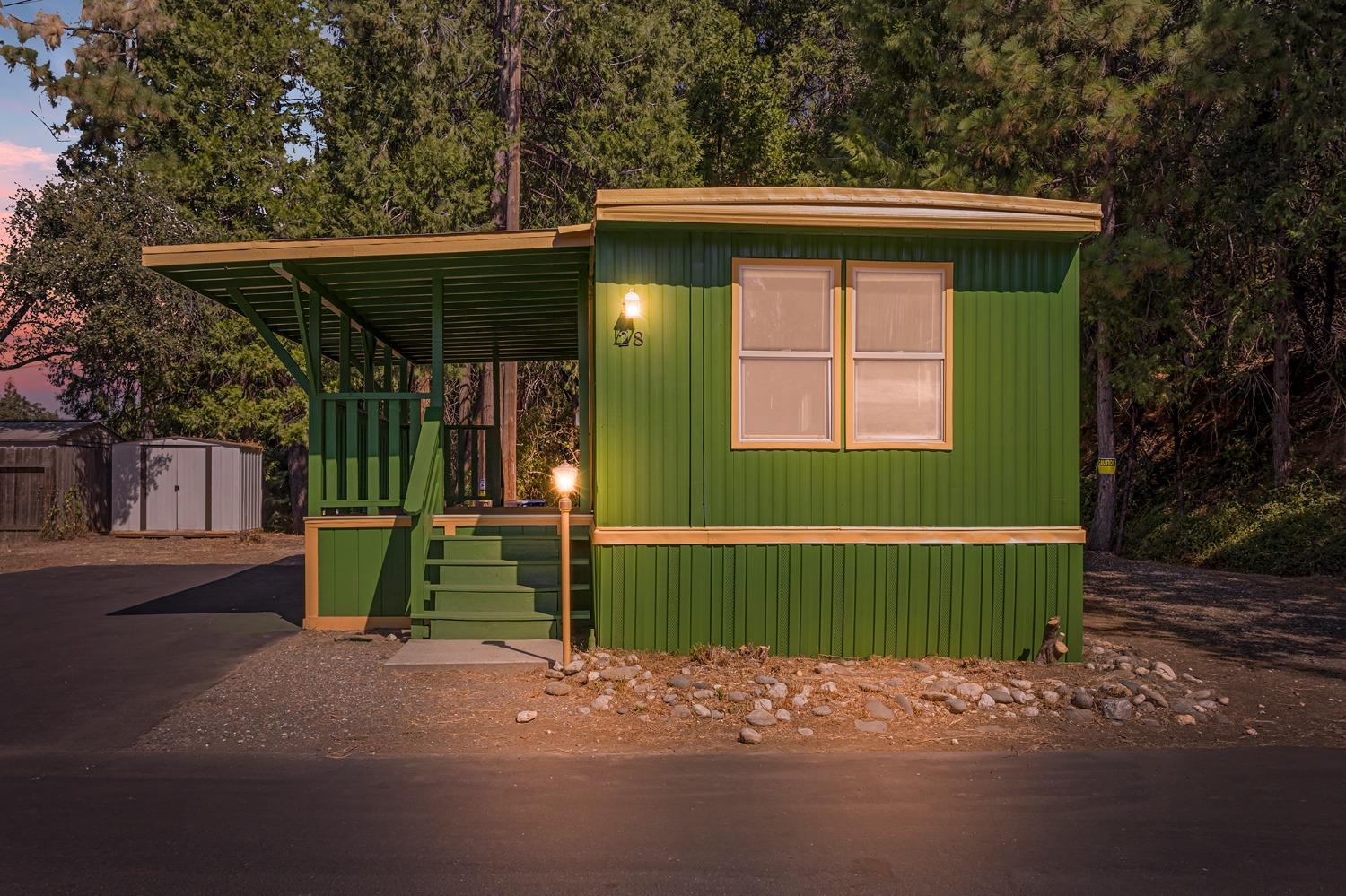 a green house with a outdoor space