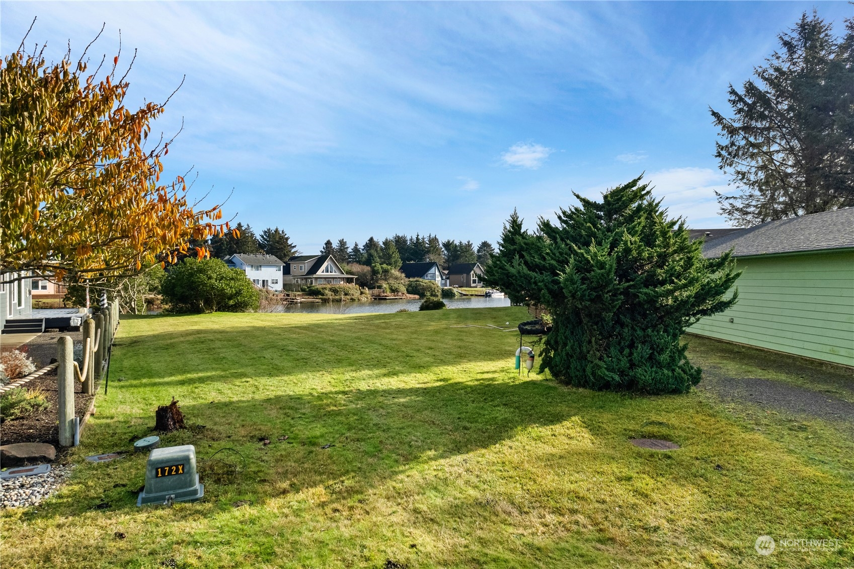 a view of a garden with an outdoor space