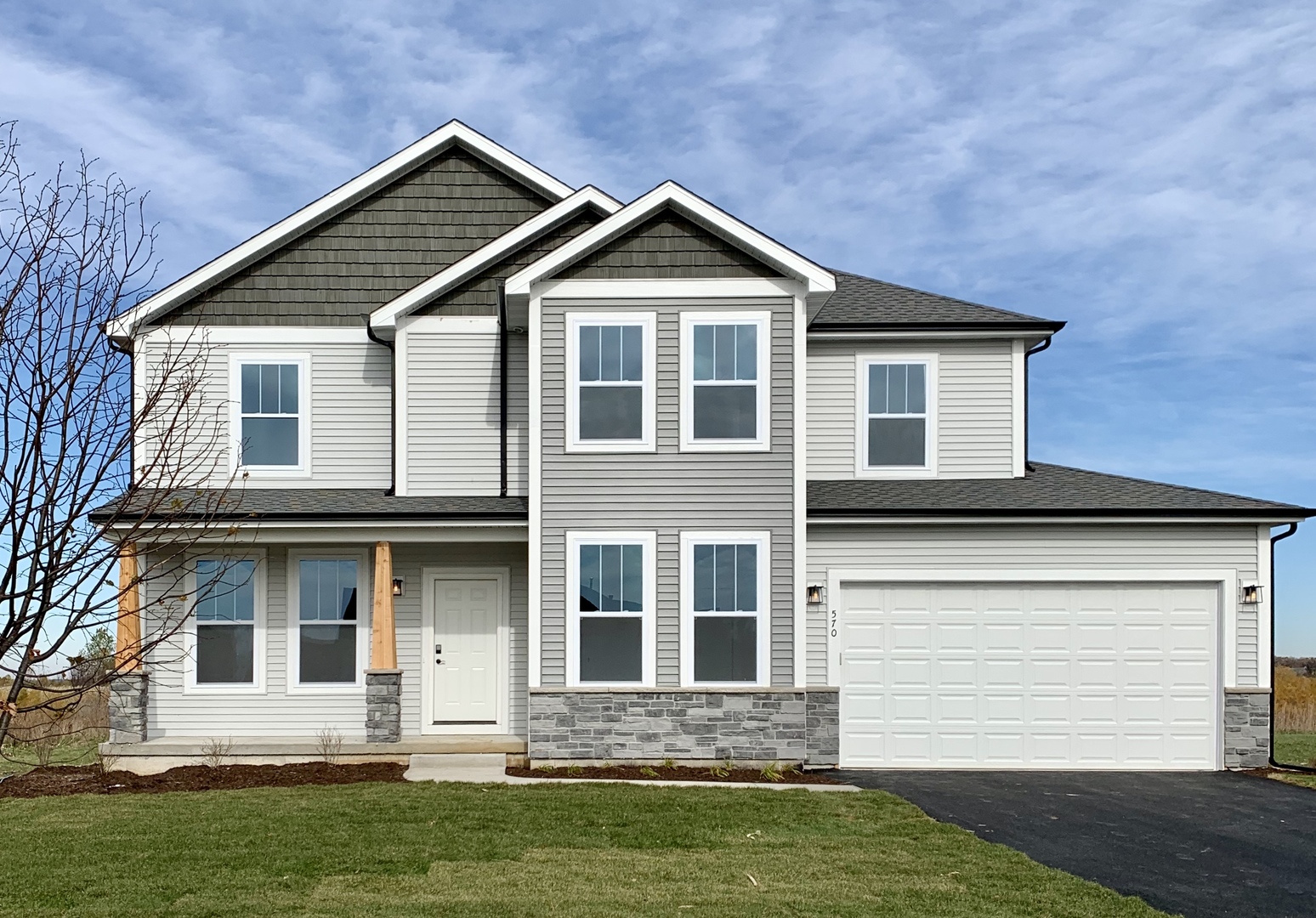 a front view of a house with garage