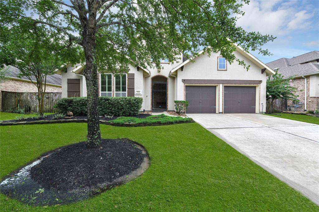 a front view of house with yard and green space