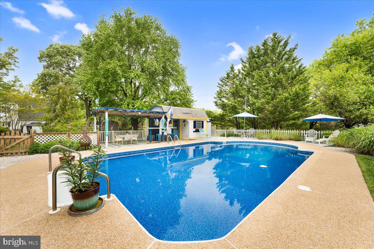 a view of a swimming pool with back yard