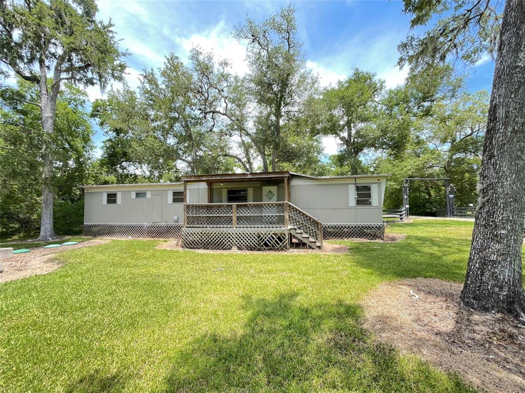 a view of a house with a yard and a large tree