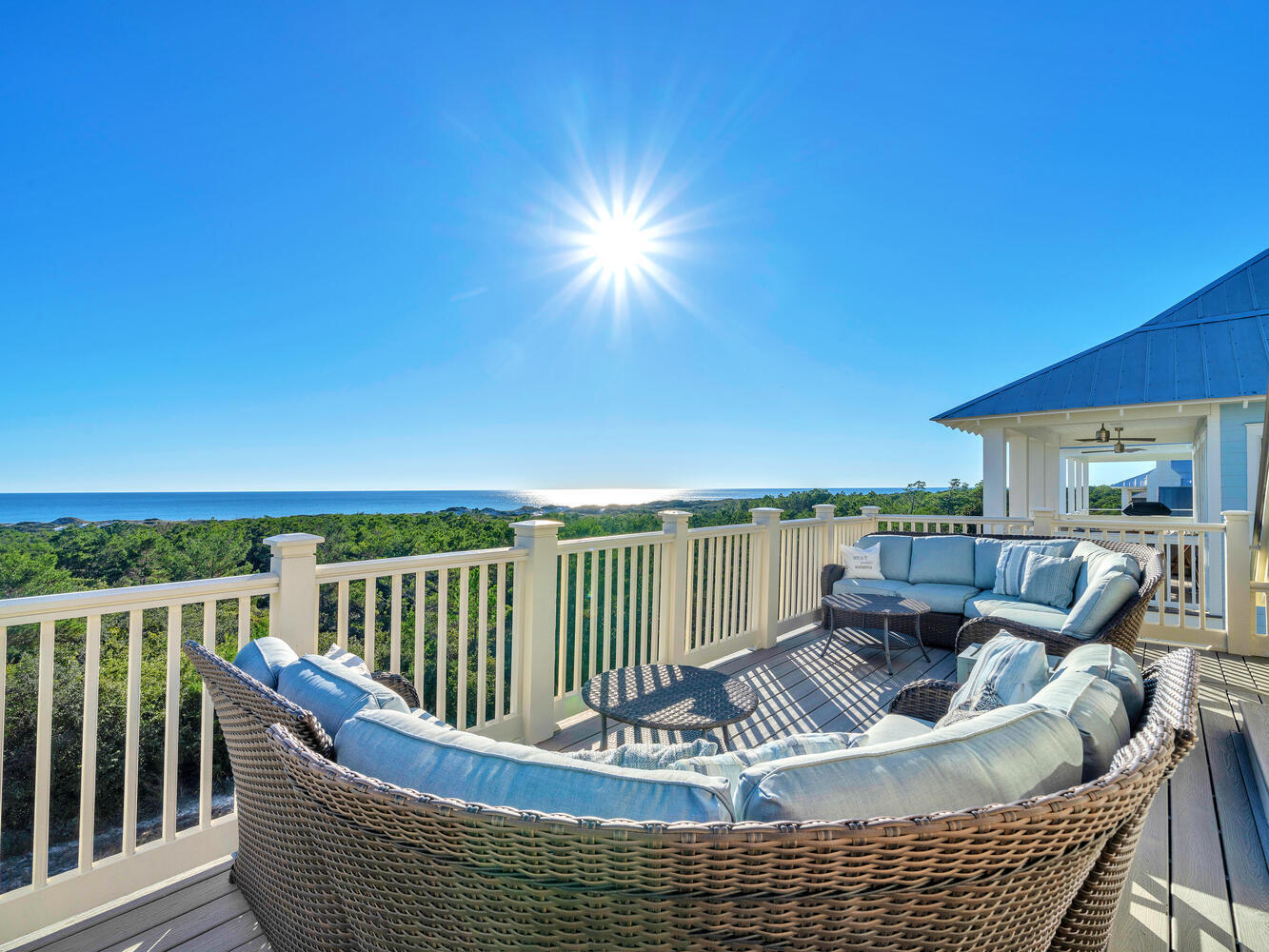 a view of balcony with furniture