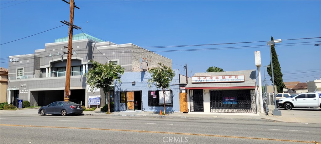 a view of a building with a street