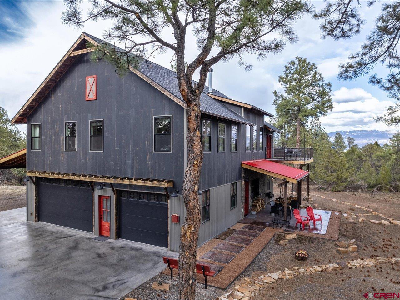 a front view of a house with a patio