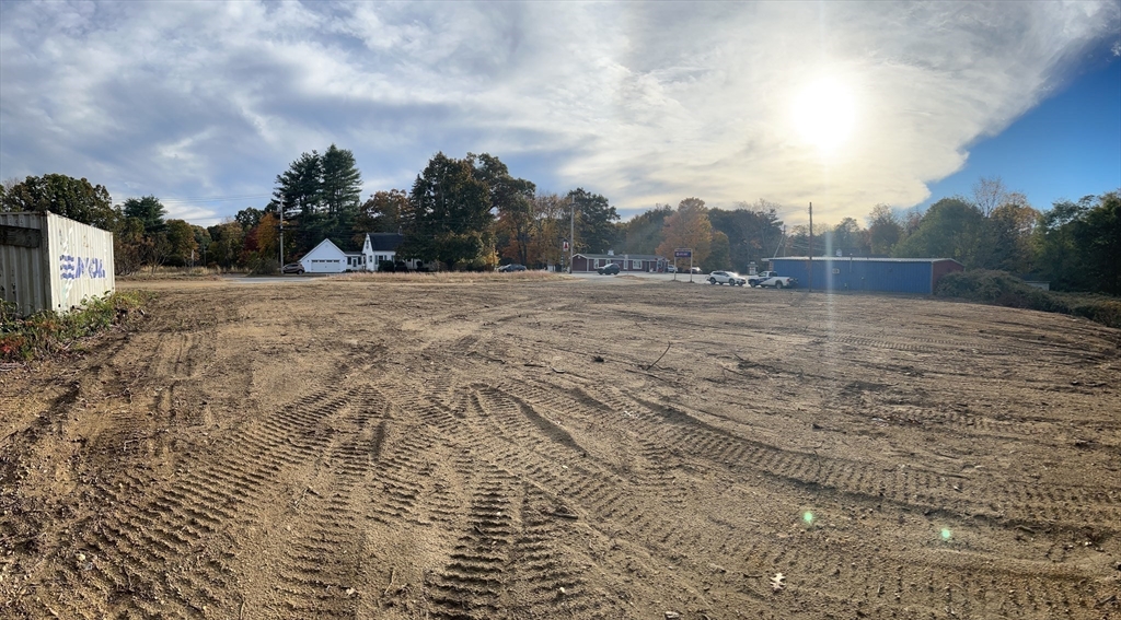 a view of dirt yard with large trees