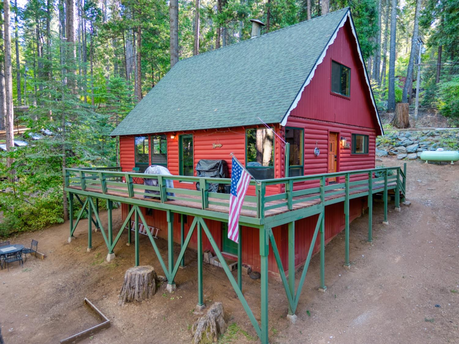 an aerial view of balcony and deck