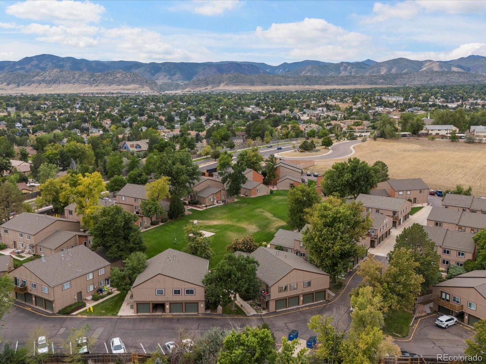 an aerial view of a and a yard