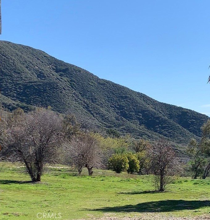 a view of grassy field with mountain