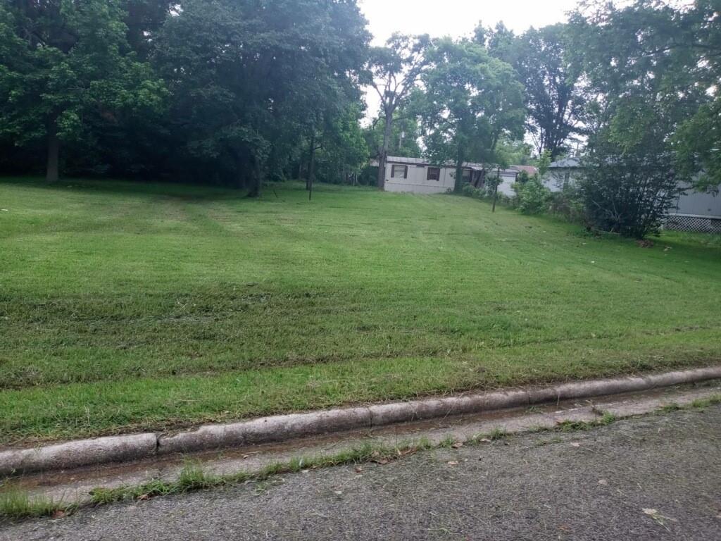 a view of a field of grass and trees