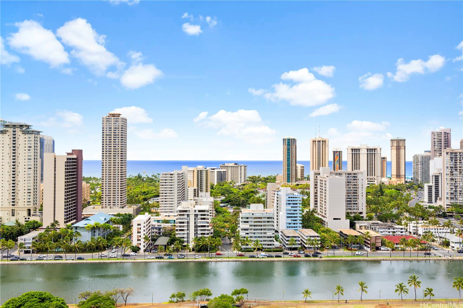 a view of a city with tall buildings