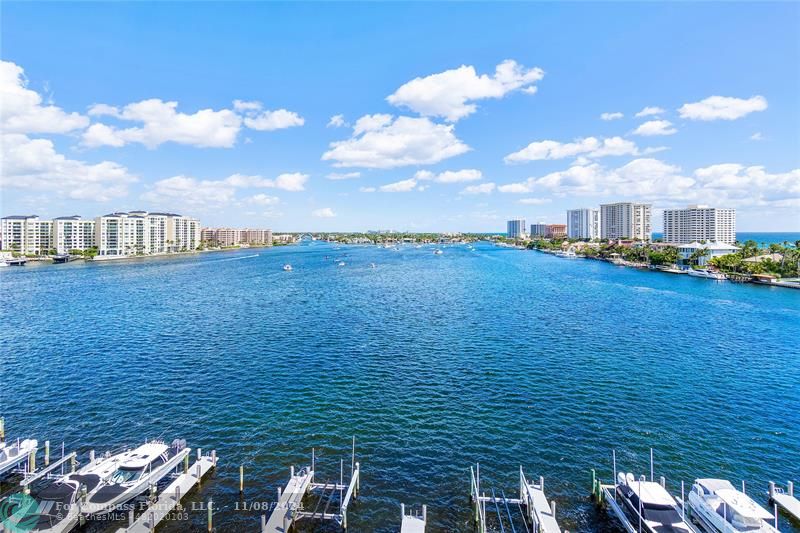 a view of a lake with a city