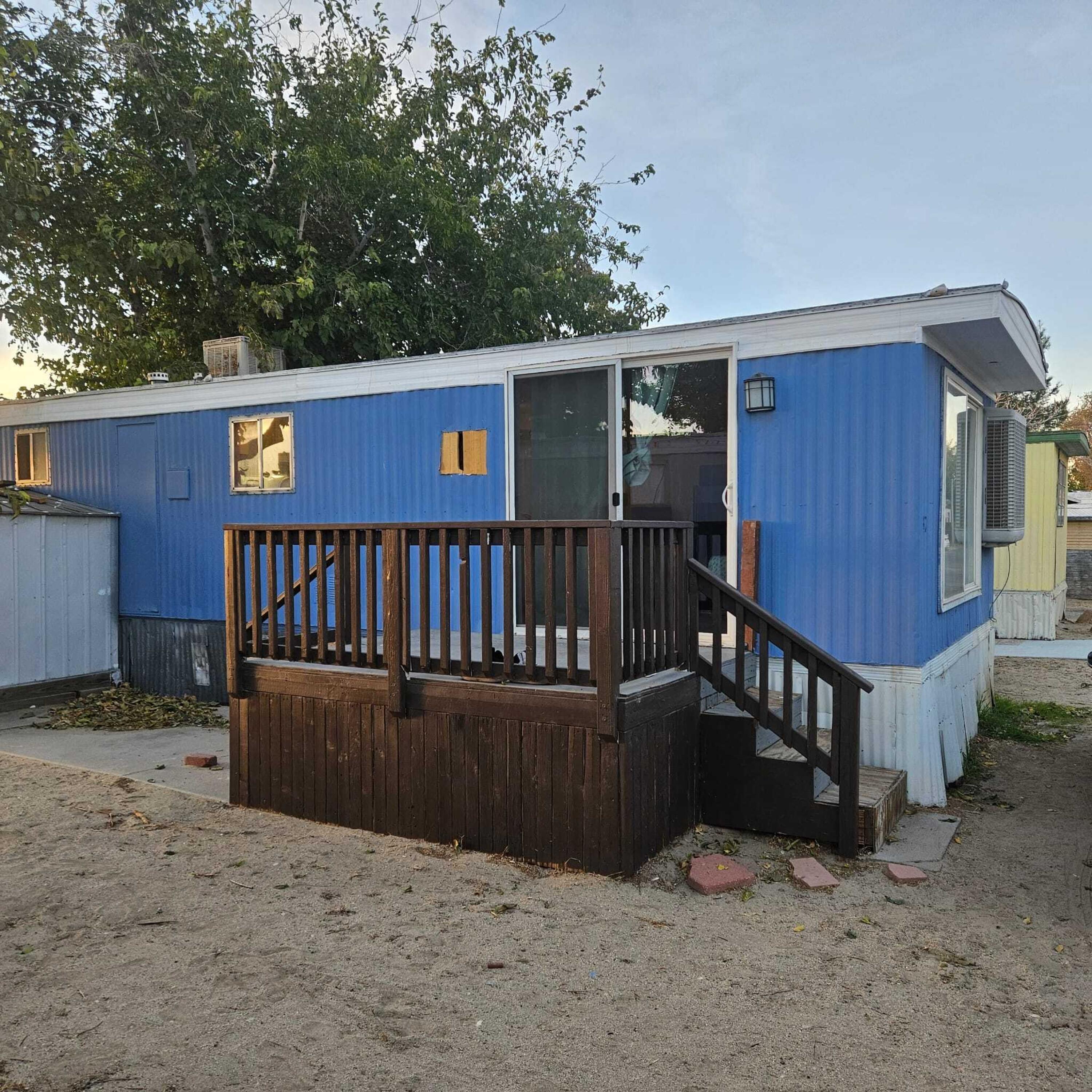 front view of a house with a deck