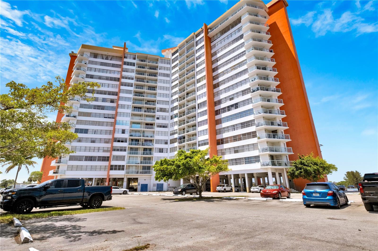 a front view of a building with street view