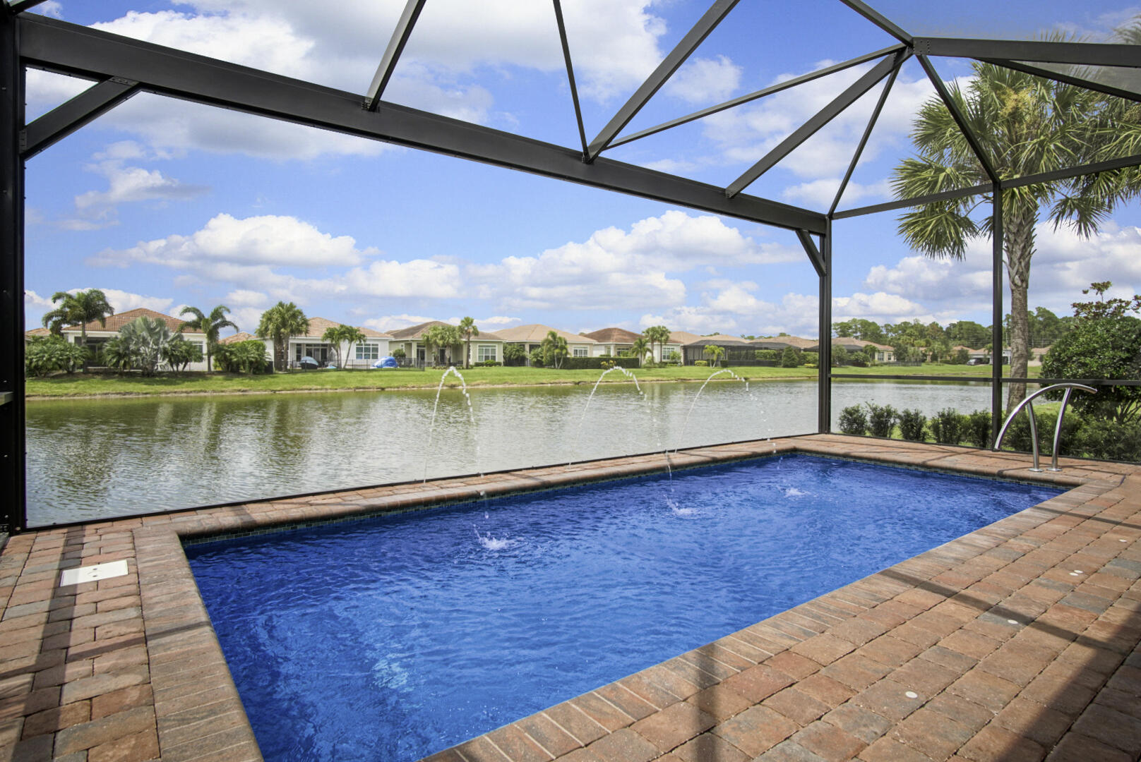 a view of a lake with a outdoor space