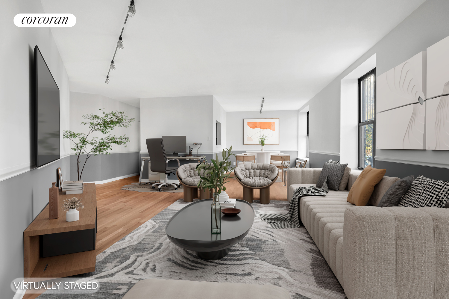 a living room with furniture and a flat screen tv