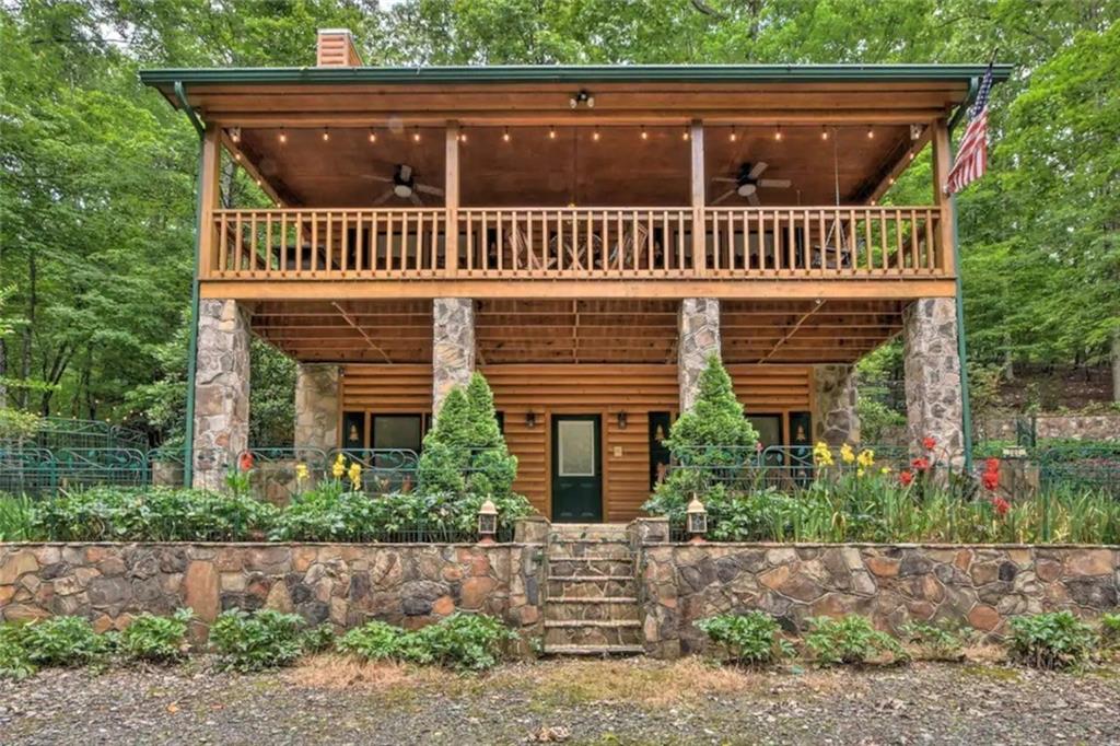 front view of a house with a deck