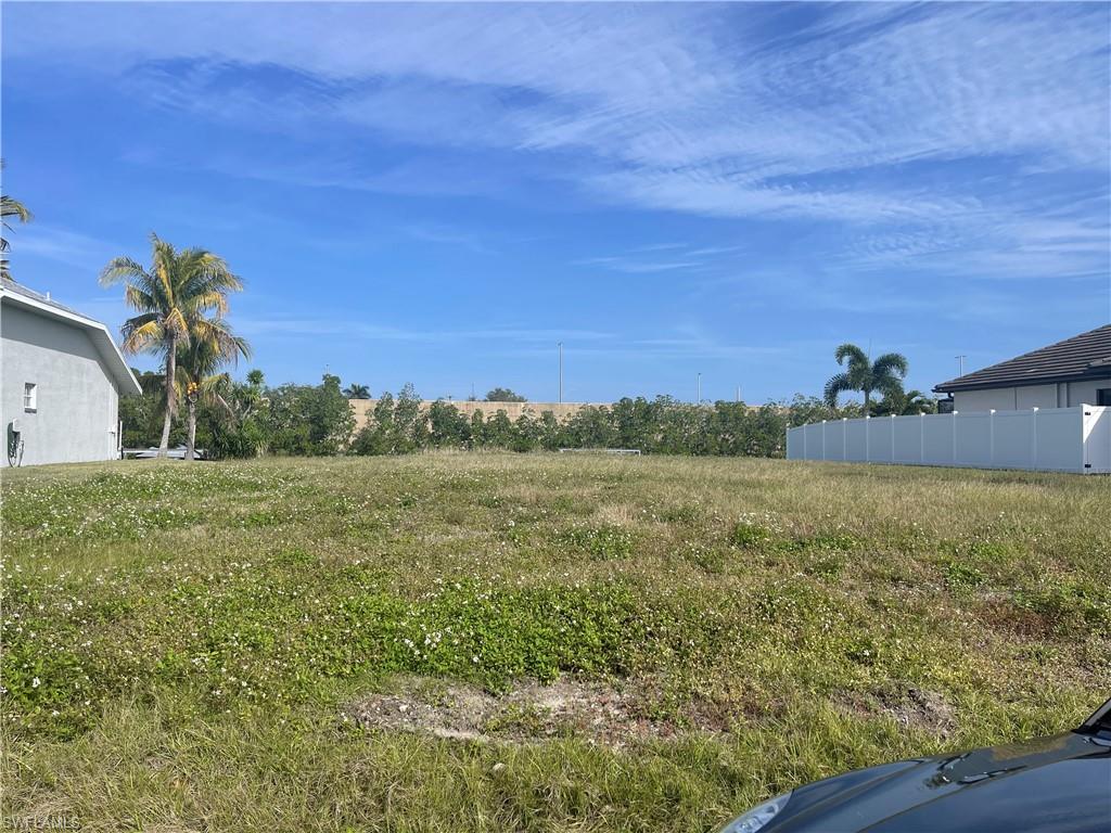 a view of a field with an ocean