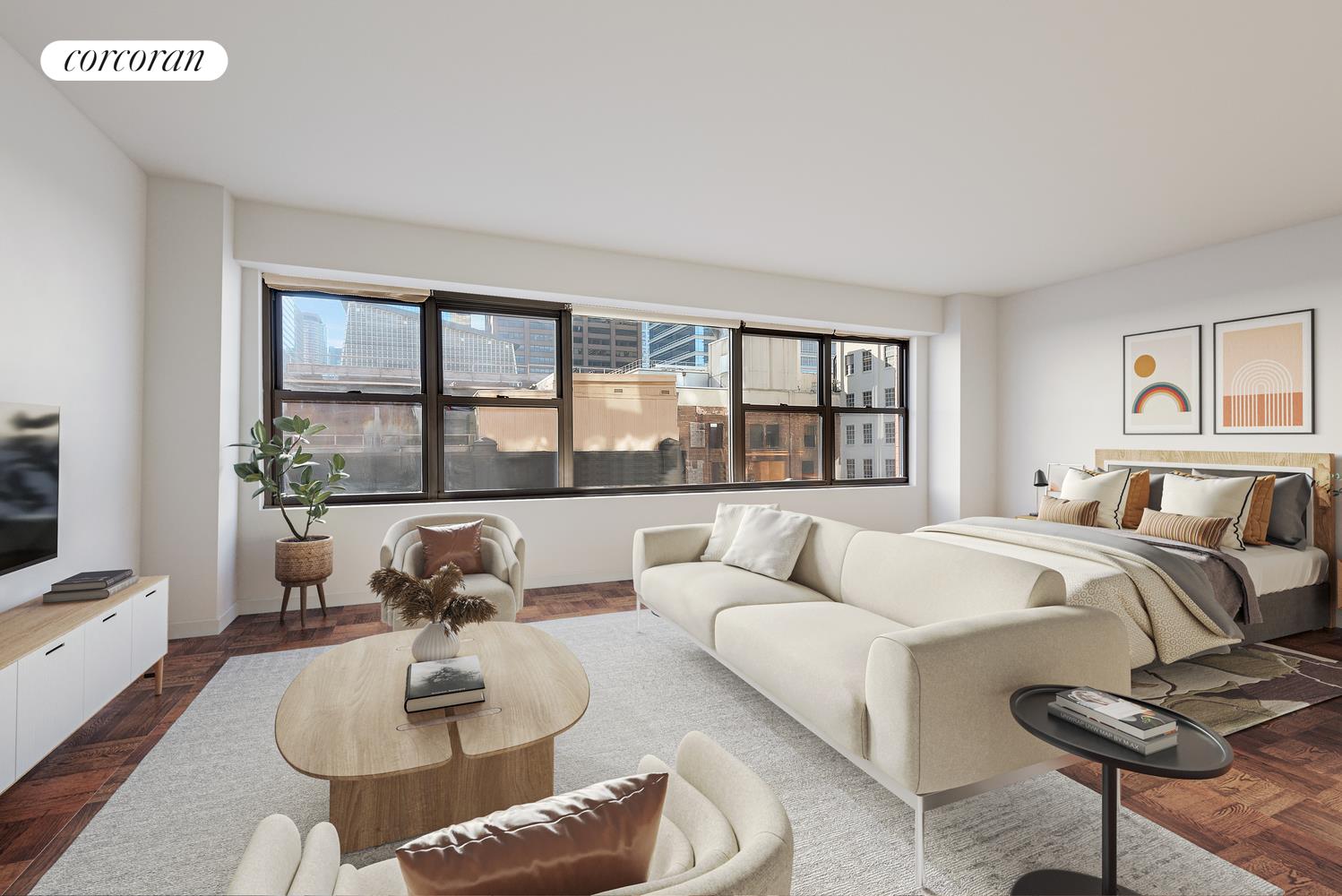 a living room with furniture and a window