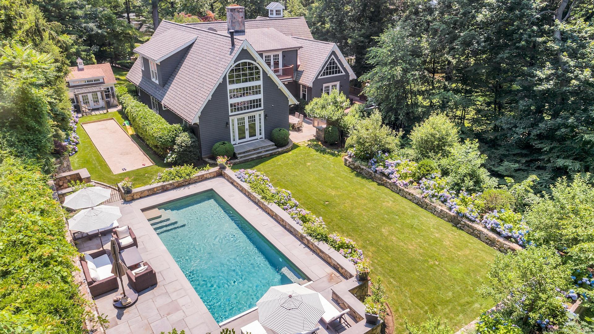 an aerial view of a house