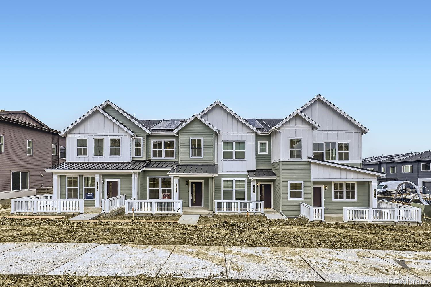 a front view of residential houses