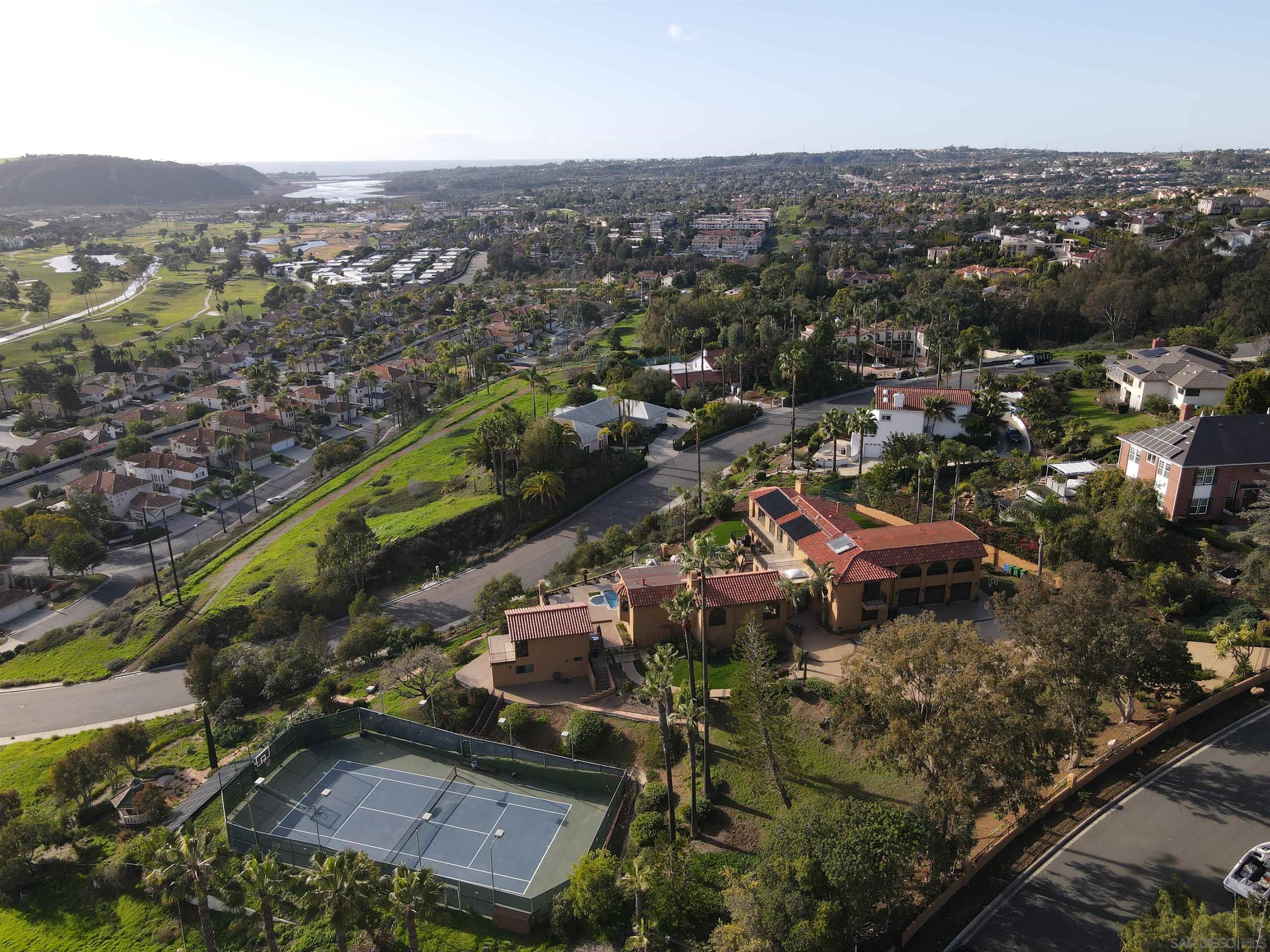 an aerial view of residential houses with outdoor space