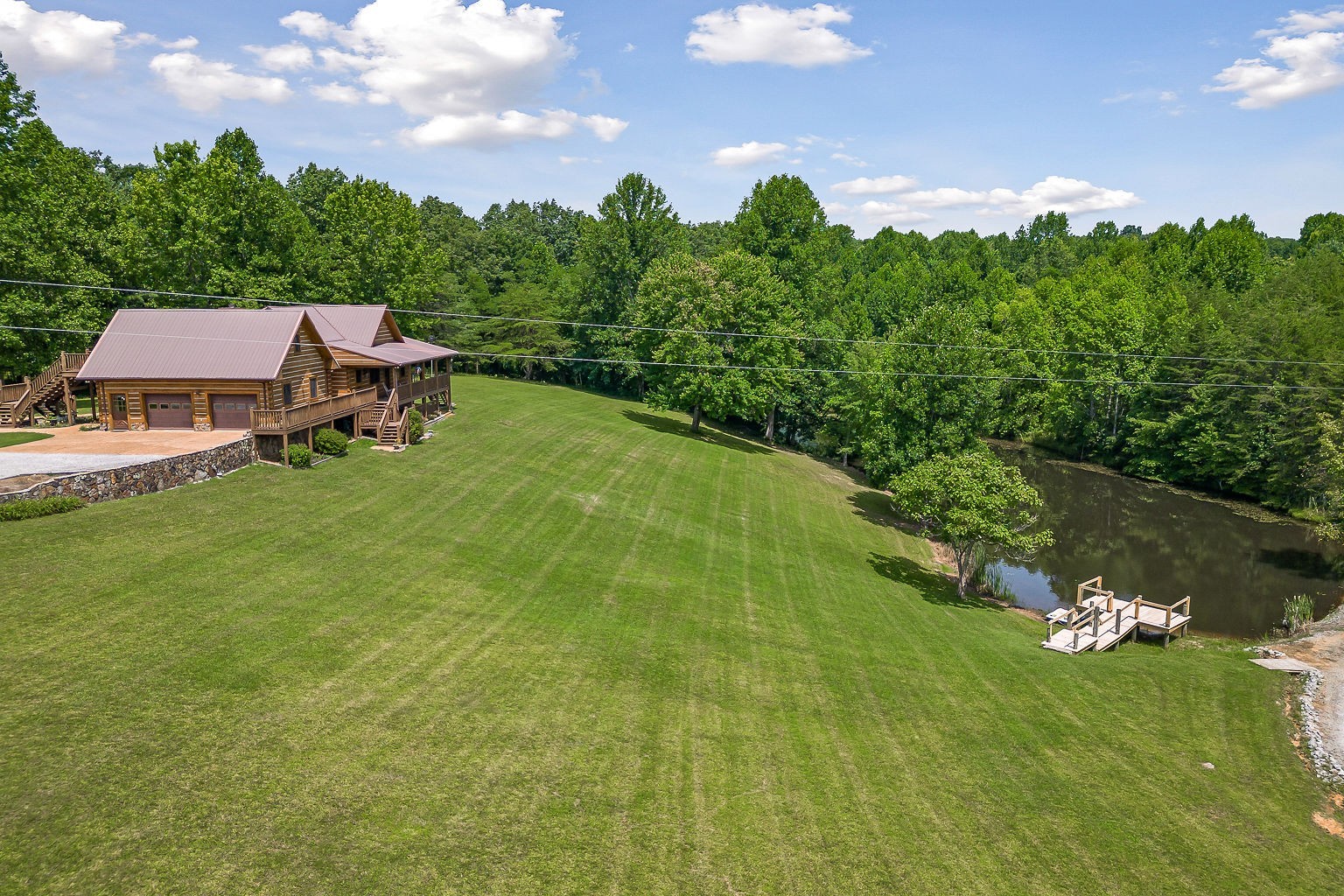 a yard with lake view