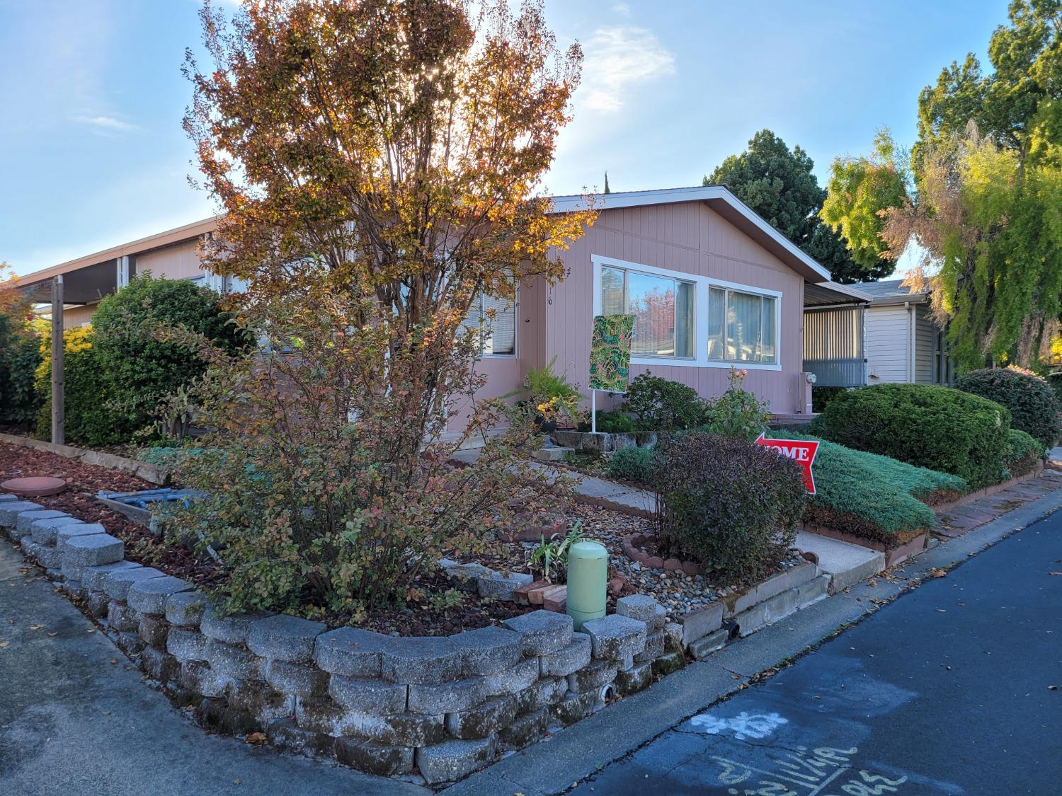 a view of a house with yard and plants