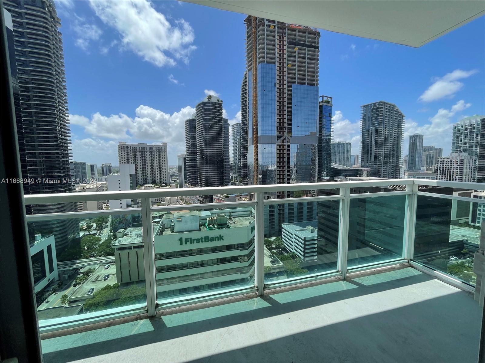 a view of a building from a balcony