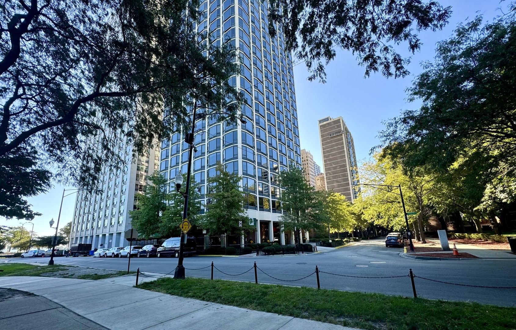 a view of a city with tall buildings