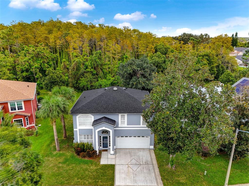 an aerial view of a house