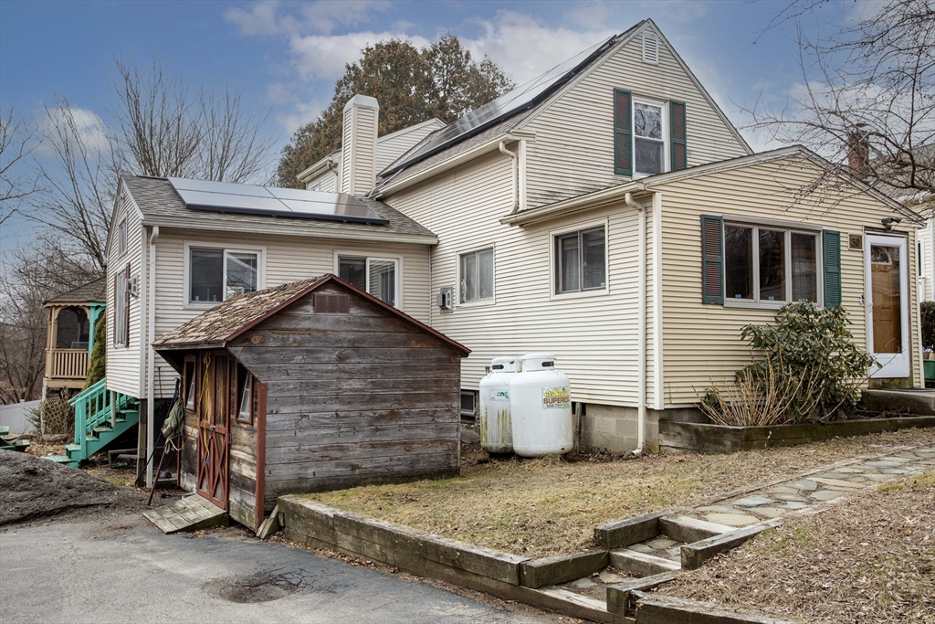 a view of a house with a patio