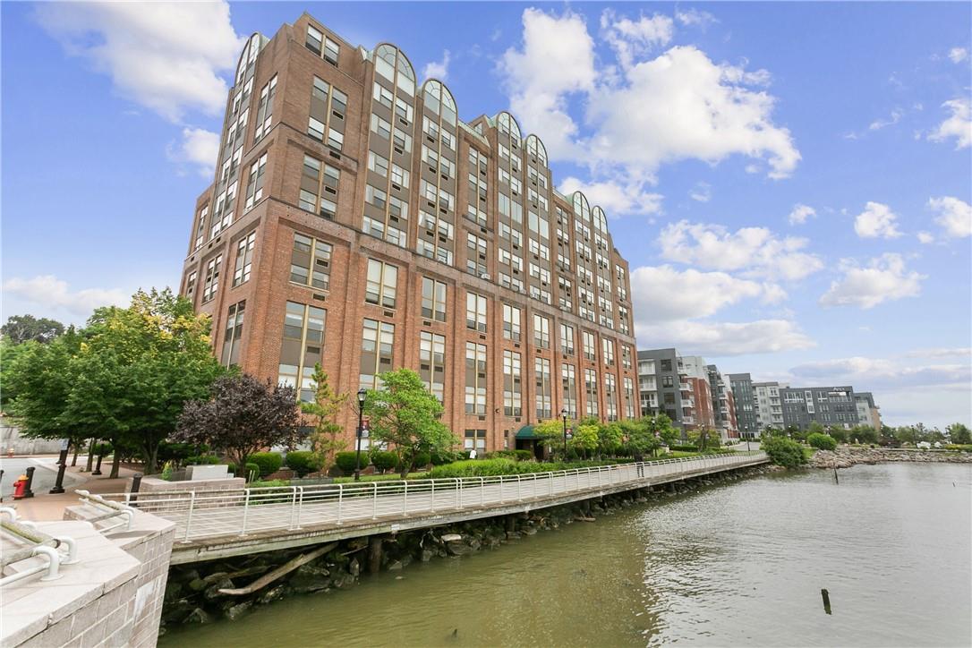 a view of a lake with a building