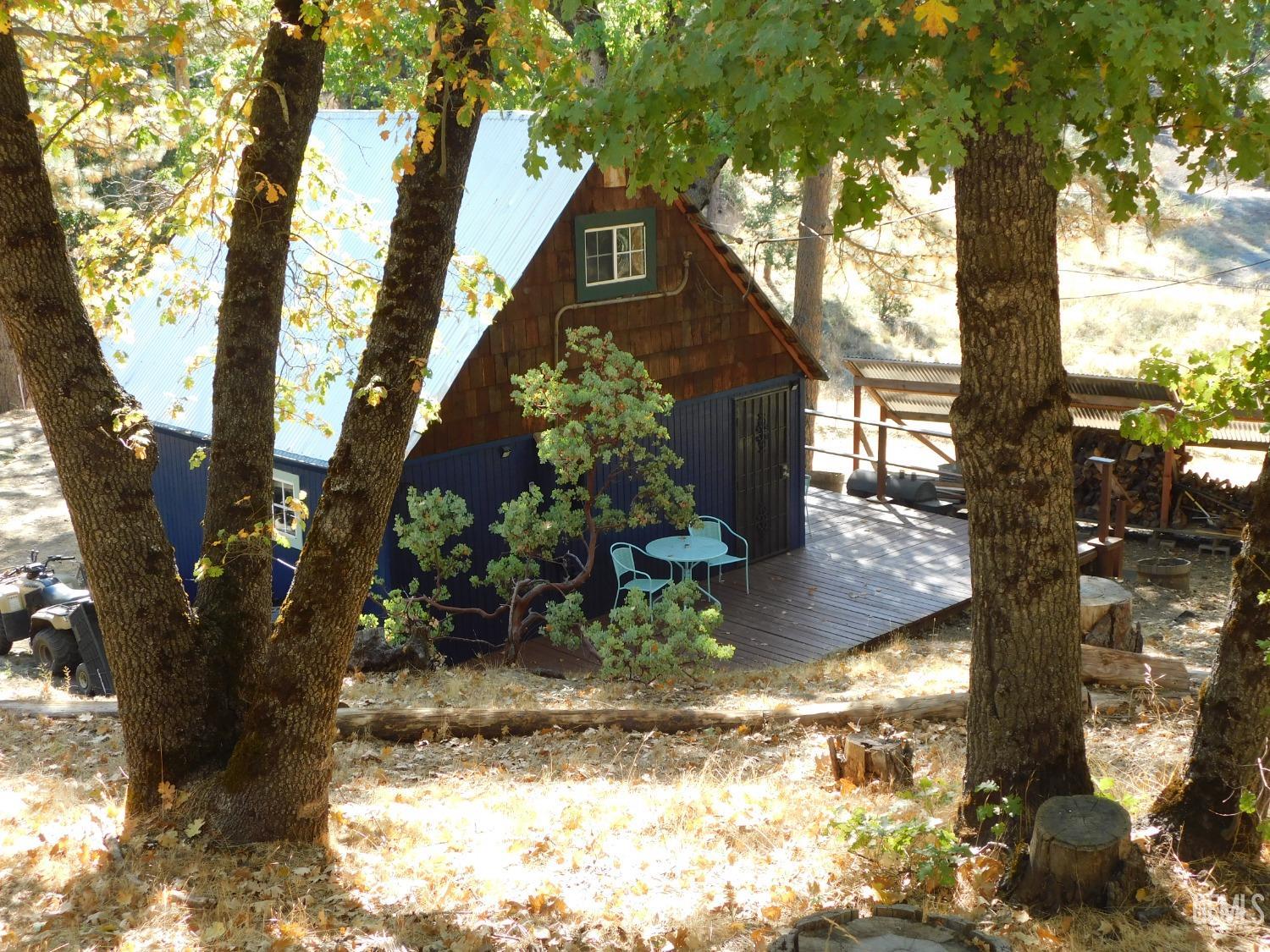 a view of a yard in front of a house with large tree