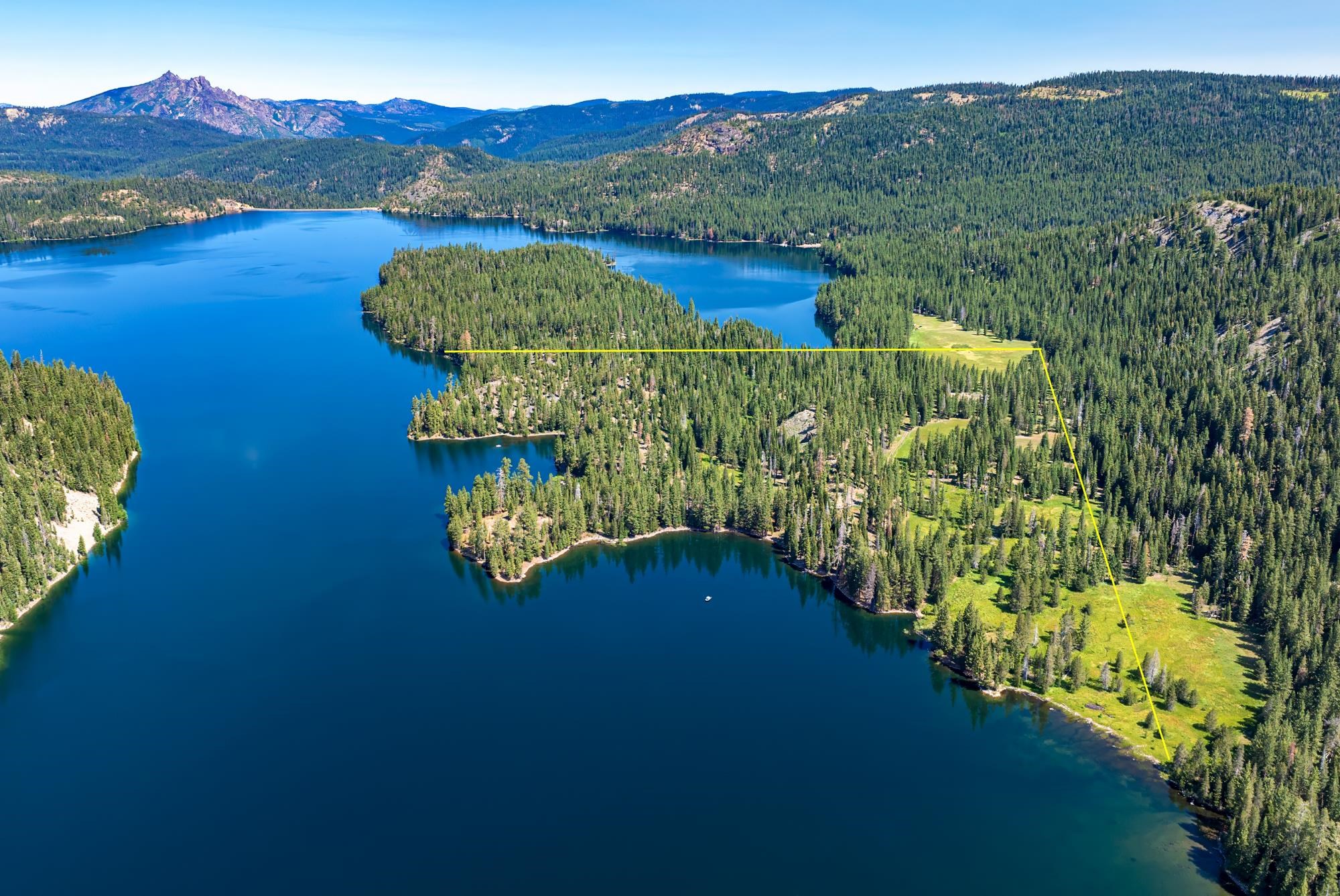 a view of a lake with a mountain in the background