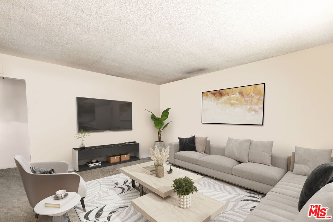 a living room with furniture a couch and a flat screen tv