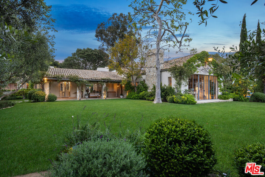 a view of a big yard with a large tree