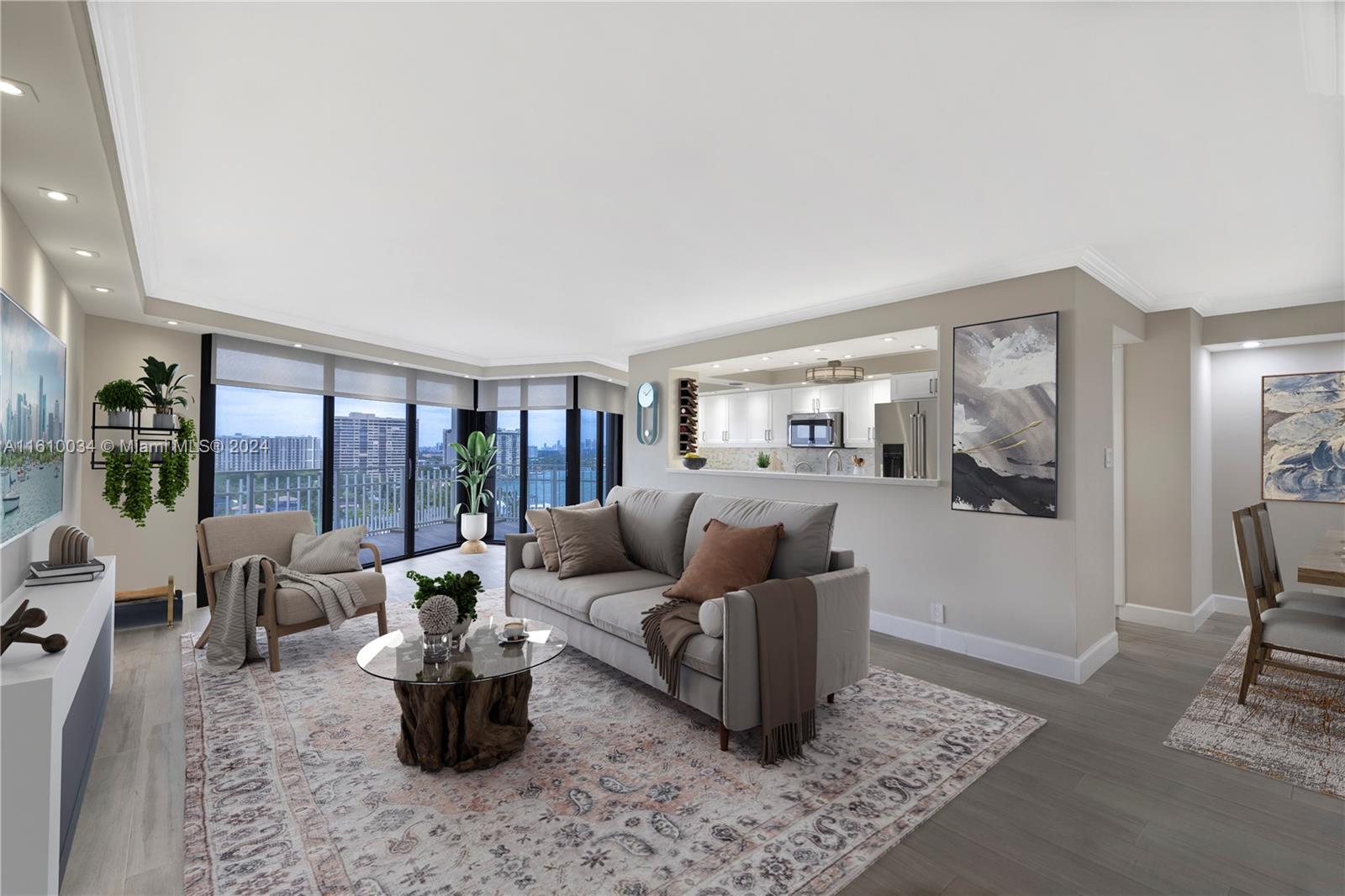 a living room with furniture and a rug