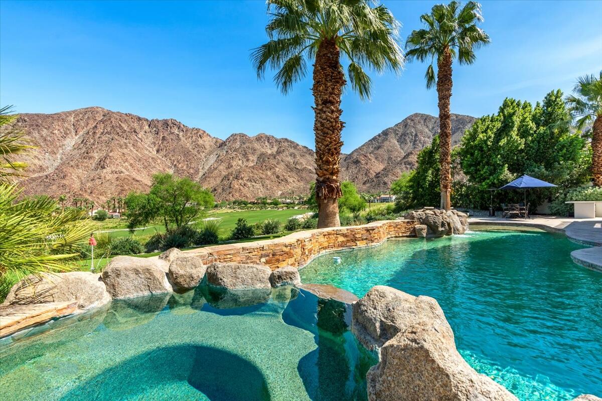 a view of a swimming pool with a garden