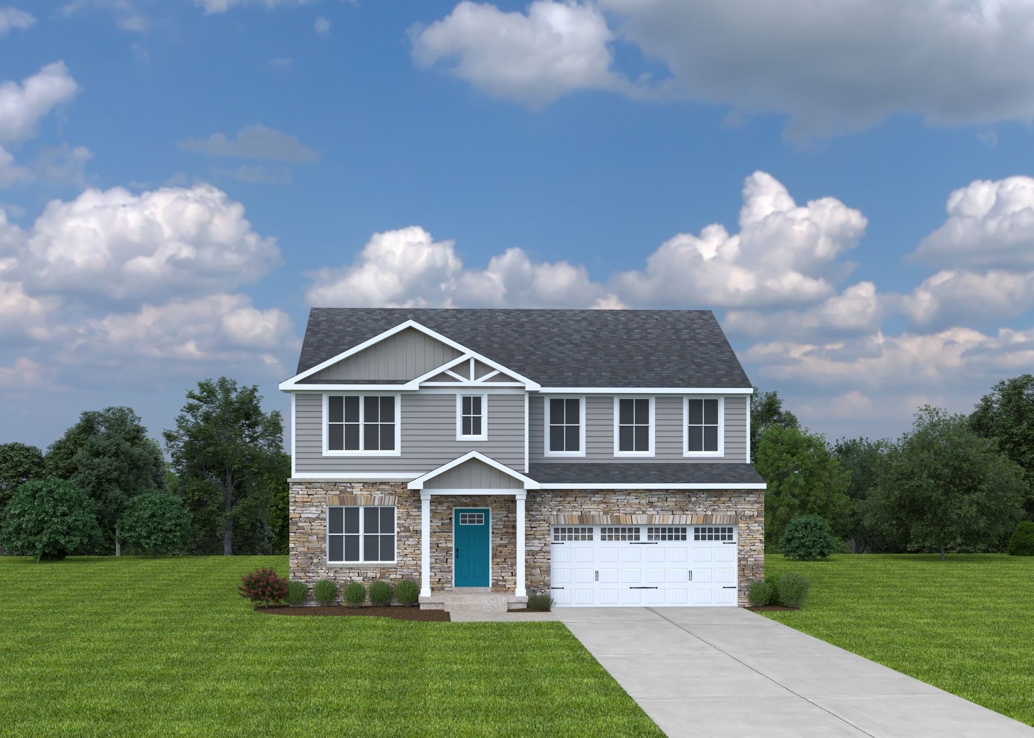 a front view of a house with a garden and plants