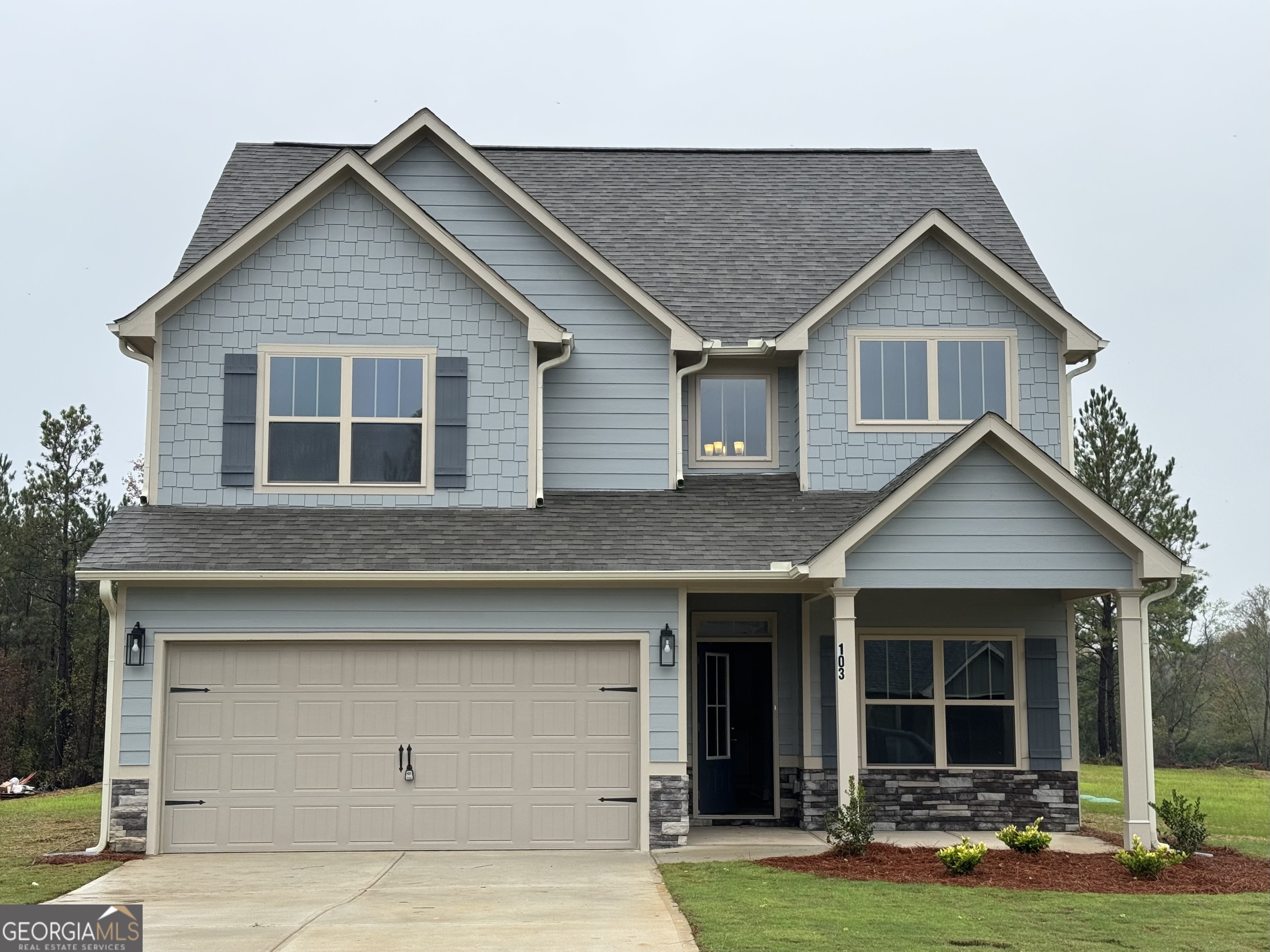 a front view of a house with garden