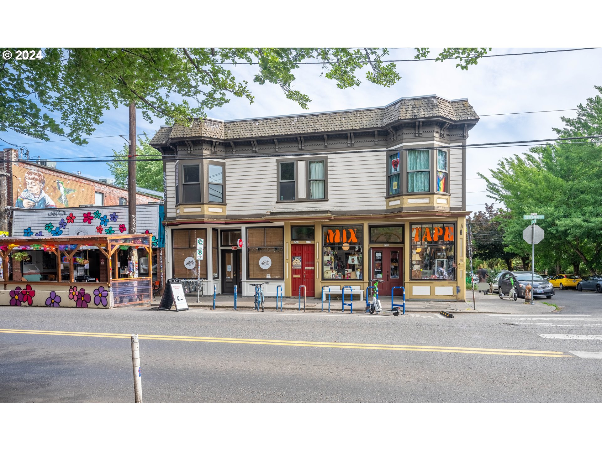 a view of a building with street view