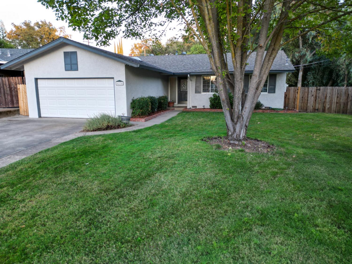 a front view of house with a garden