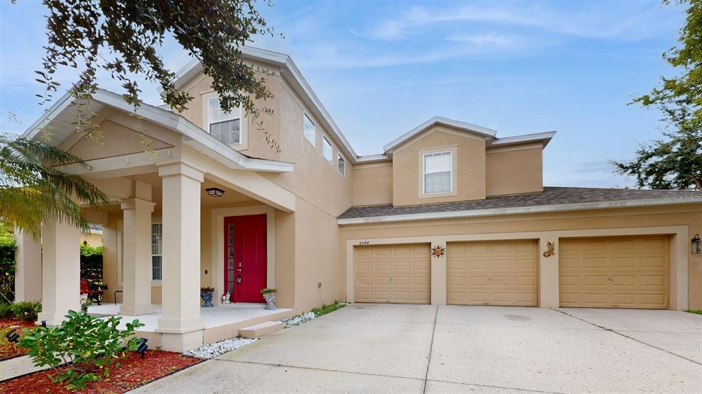 front view of a house with a garage